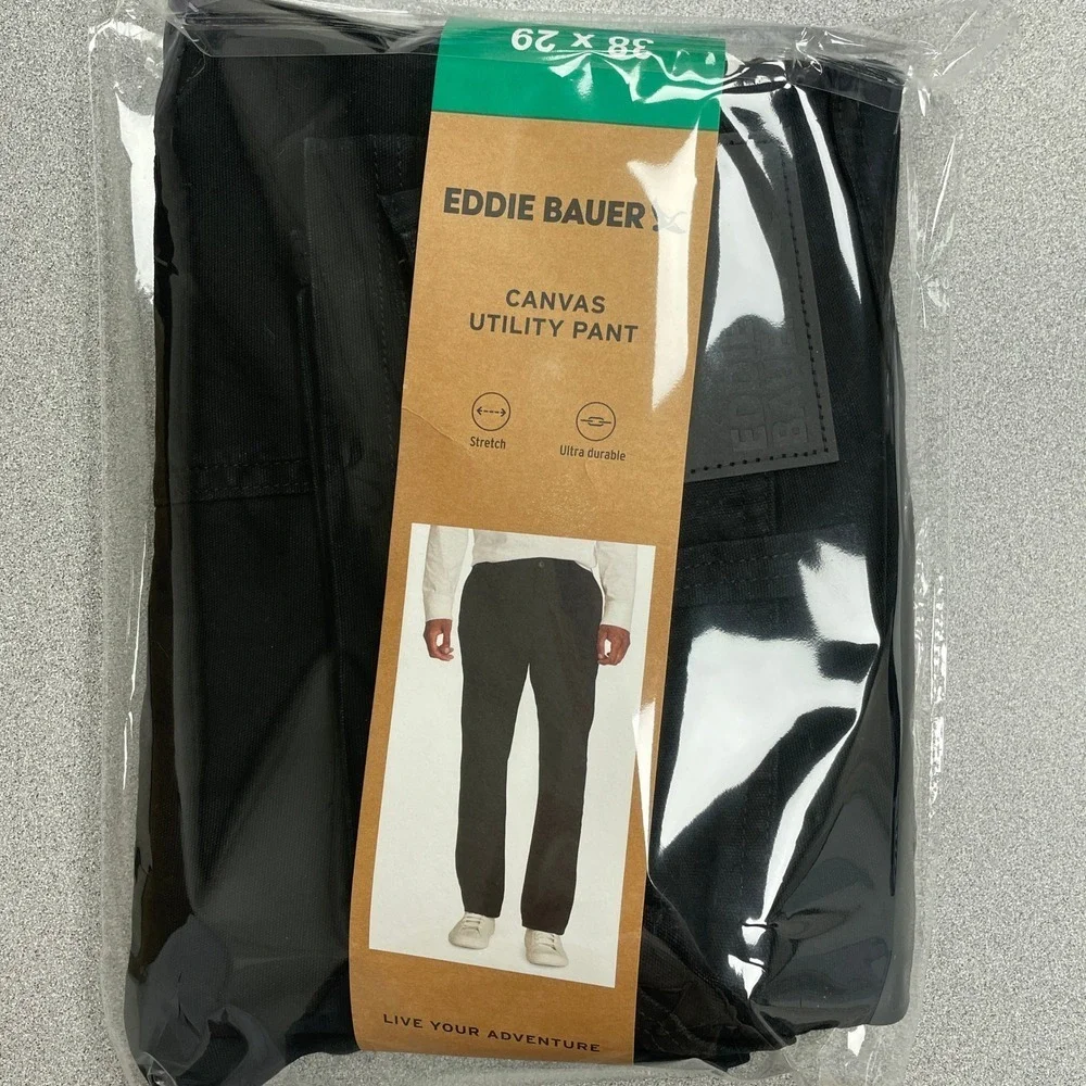 NEW Eddie Bauer Men's Size 38x29 Black Canvas Utility Pants Stretch Durable
